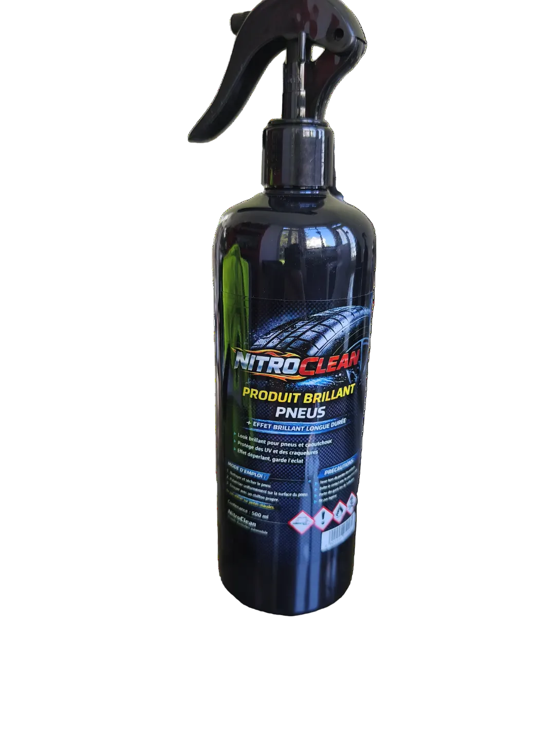 Brillant Pneus NitroClean 500ml – Effet Noir Intense, Finition Satinée Non Grasse